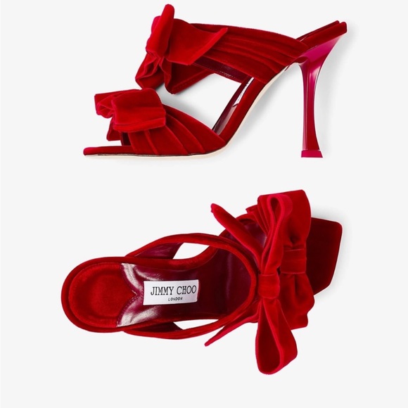 Jimmy Choo Flaca Sandal 100 Red Velvet - Picture 3 of 11